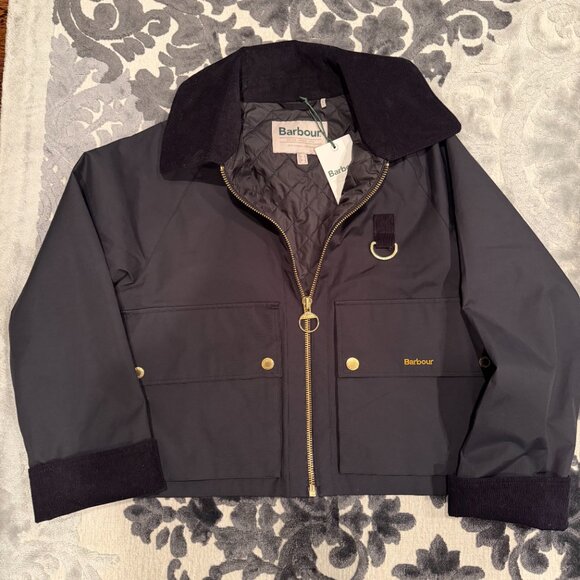 Barbour Black Nora Oversized-Collar Utility Jacket - NWT -  Size 8 - Picture 2 of 4